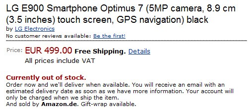WP7-коммуникатор LG Optimus 7: в немецком Amazon за 499 евро  Amazon