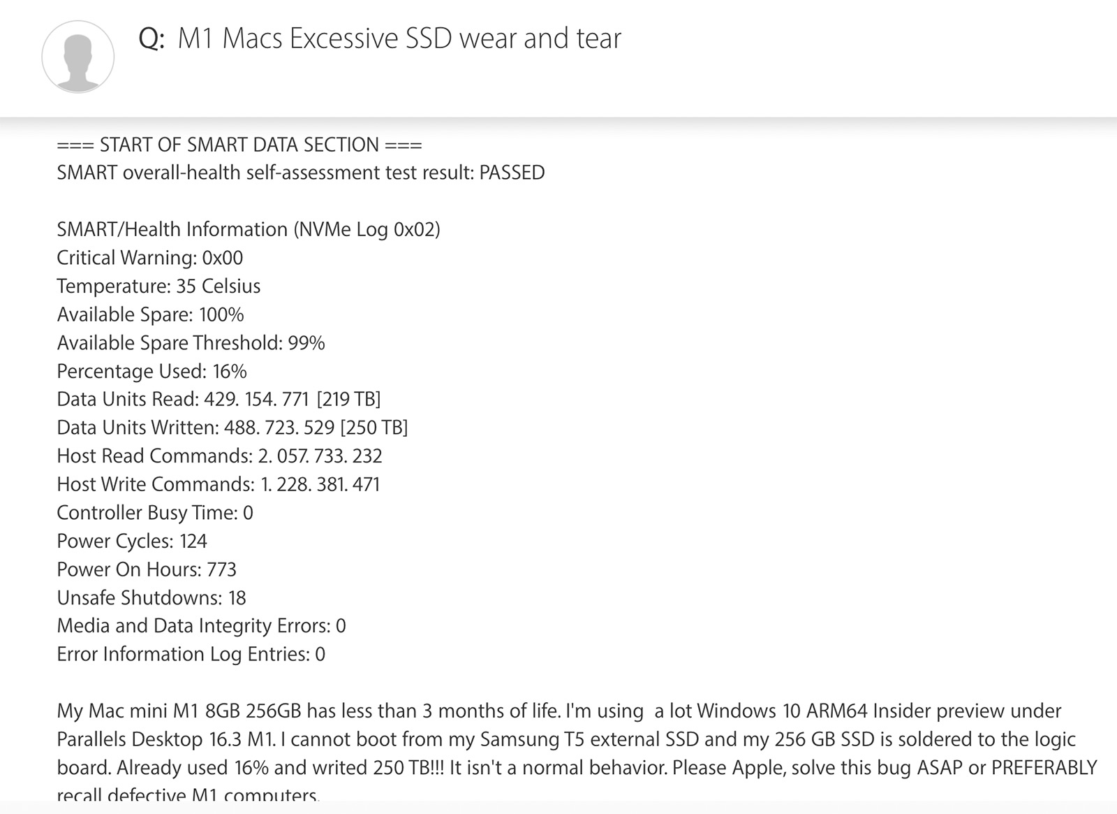 Ускоренный износ SSD на MacBook Pro. Полтора года спустя