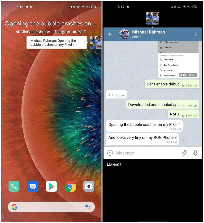 telegram chat bubbles